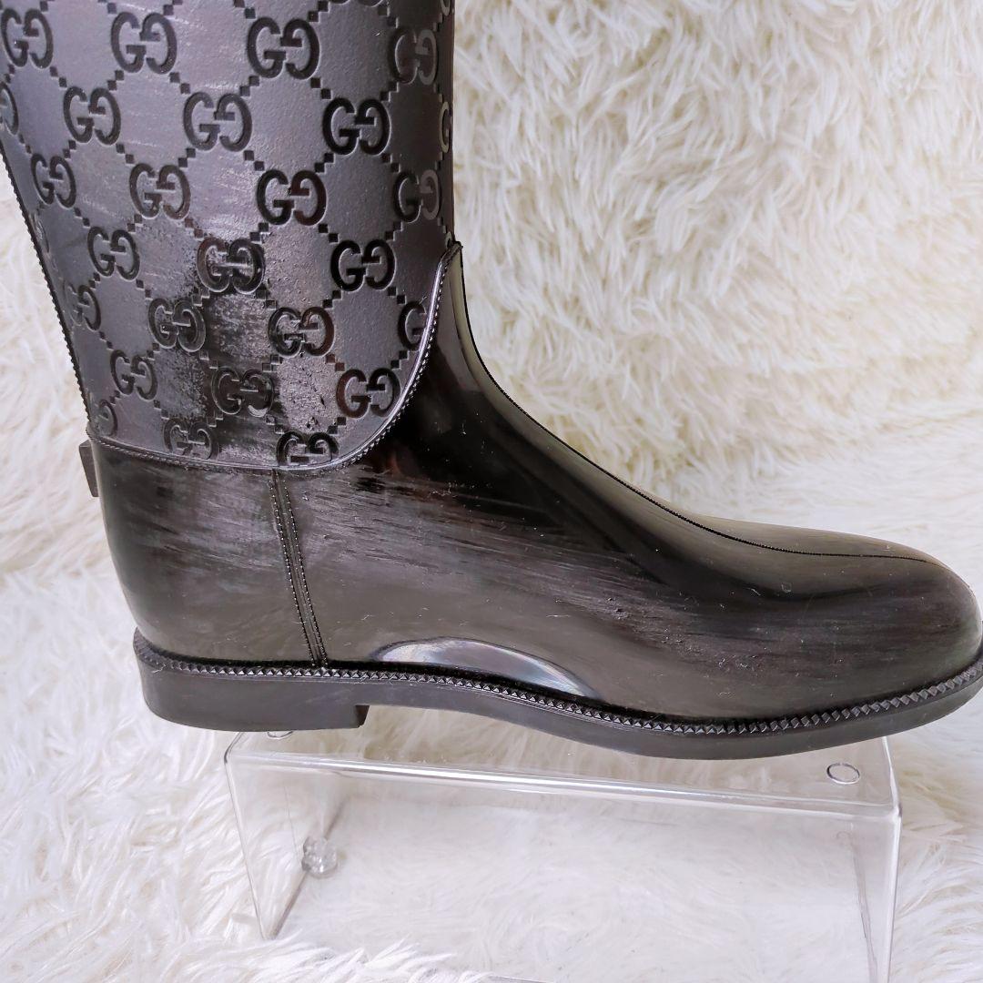 グッチ GUCCI GG柄 レインブーツ 長靴 ラバーブーツ ブラック 36
