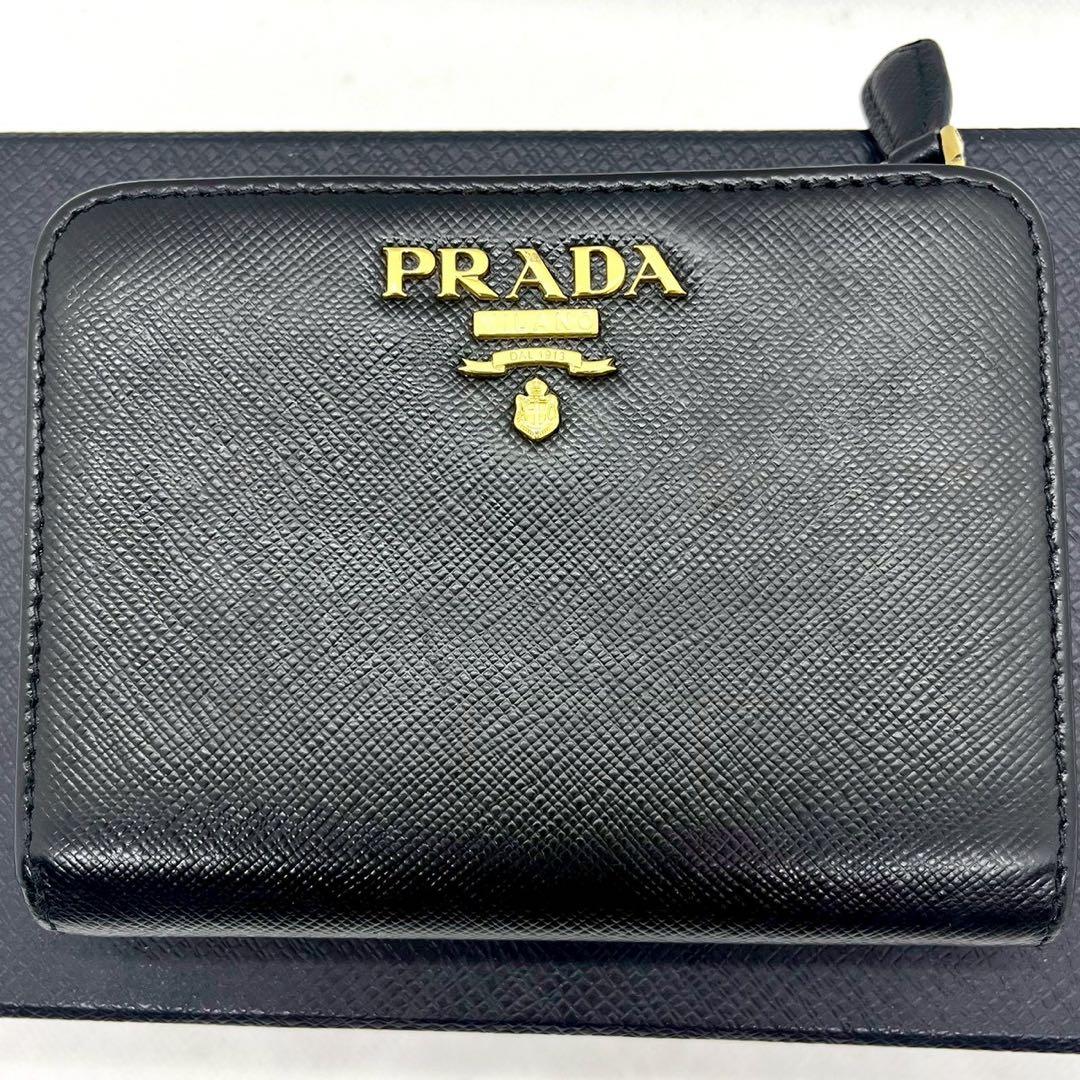 ◆現行/ギャラ付◆PRADA 二つ折り財布 サフィアーノ メタルロゴ L字ジップ