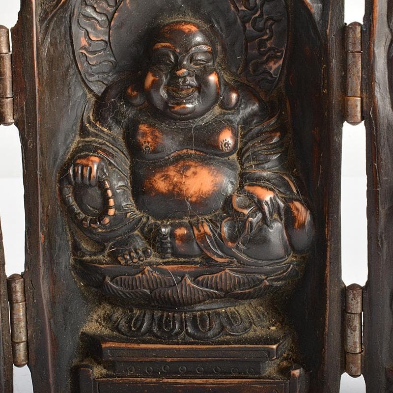 仏教美術　木彫　布袋像　仁王像　仏像　観音開き　N　6325