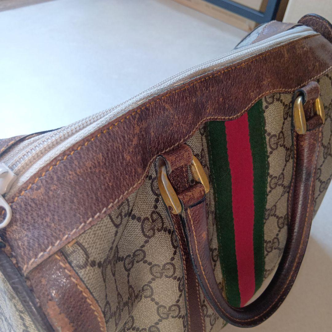 J*O様 GUCCIGGキャンバスシェリーライン レザーボストンバッグ