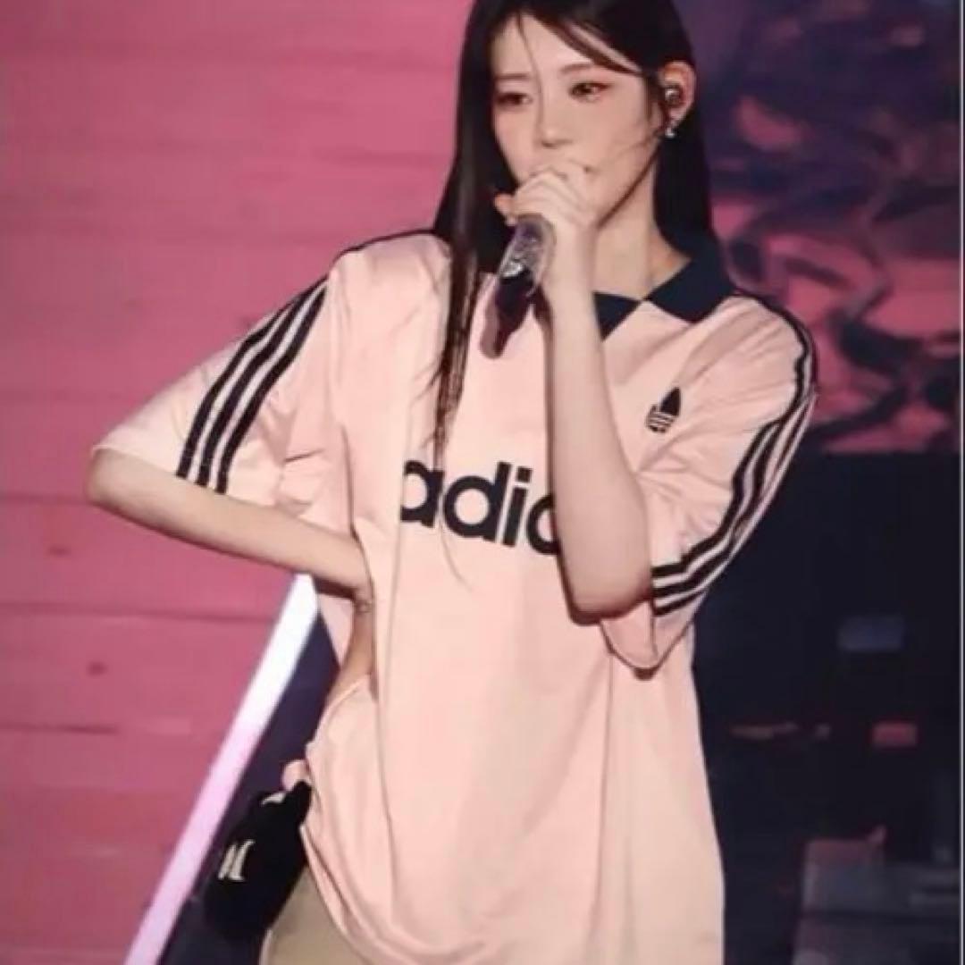 adidas ピンク ストライプ ポロシャツ L
