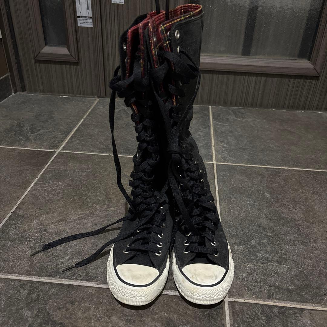 CONVERSE ロングブーツ ブラック チェック柄
