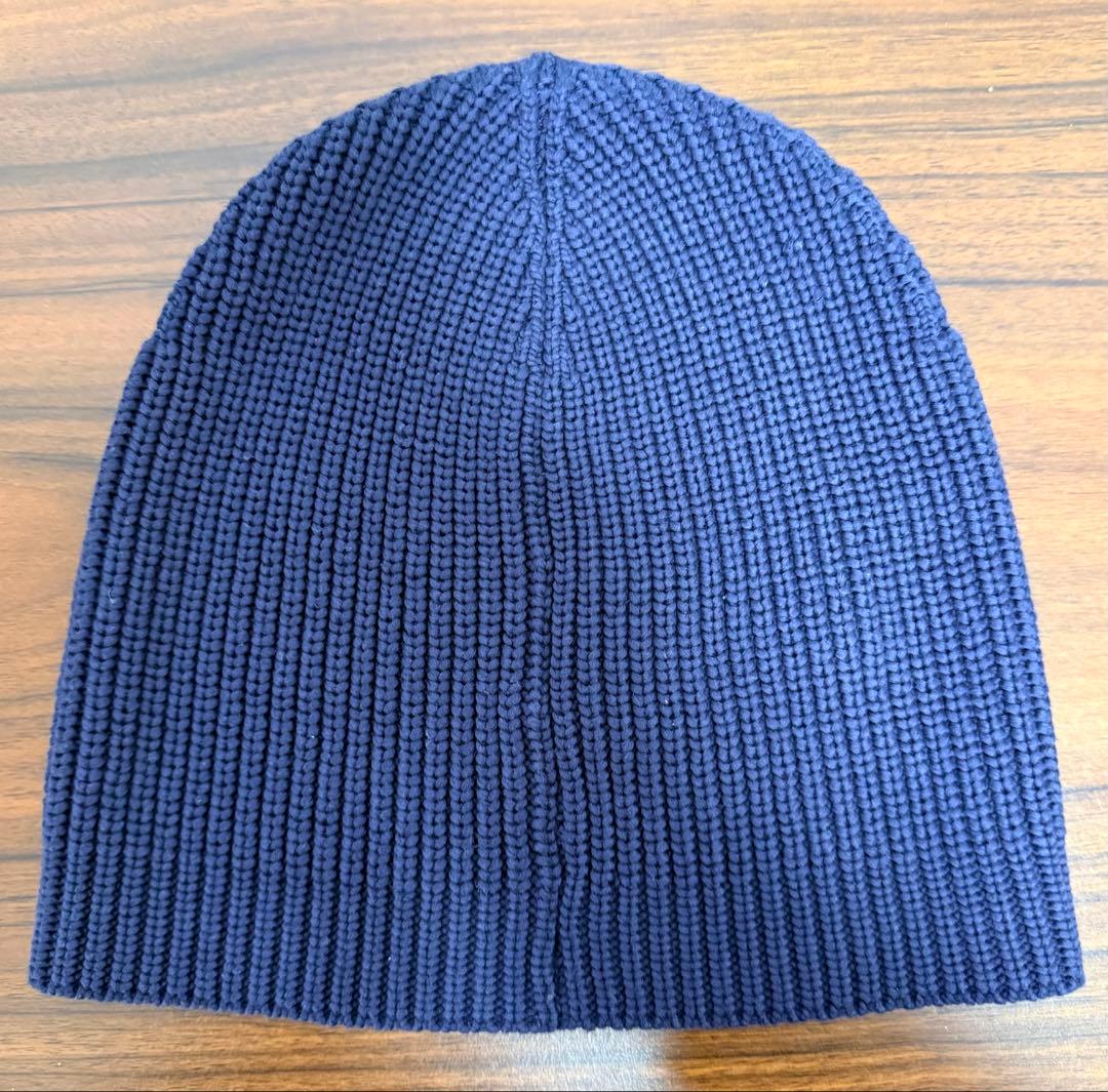 未使用級MONCLER ニット帽 デカワッペン トリコロール ネイビー キャップ