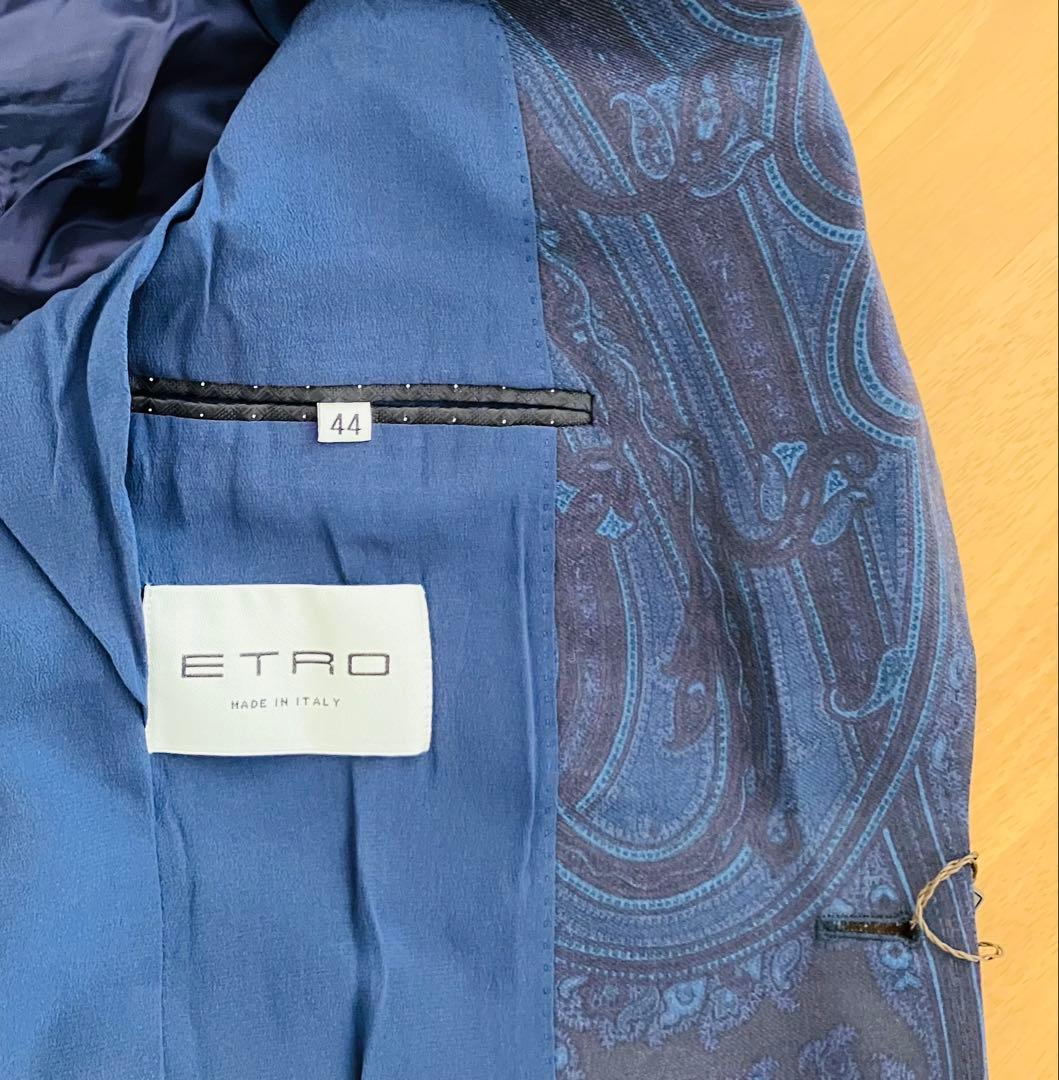 ETRO ネイビー ペイズリー柄 テーラードジャケット 44