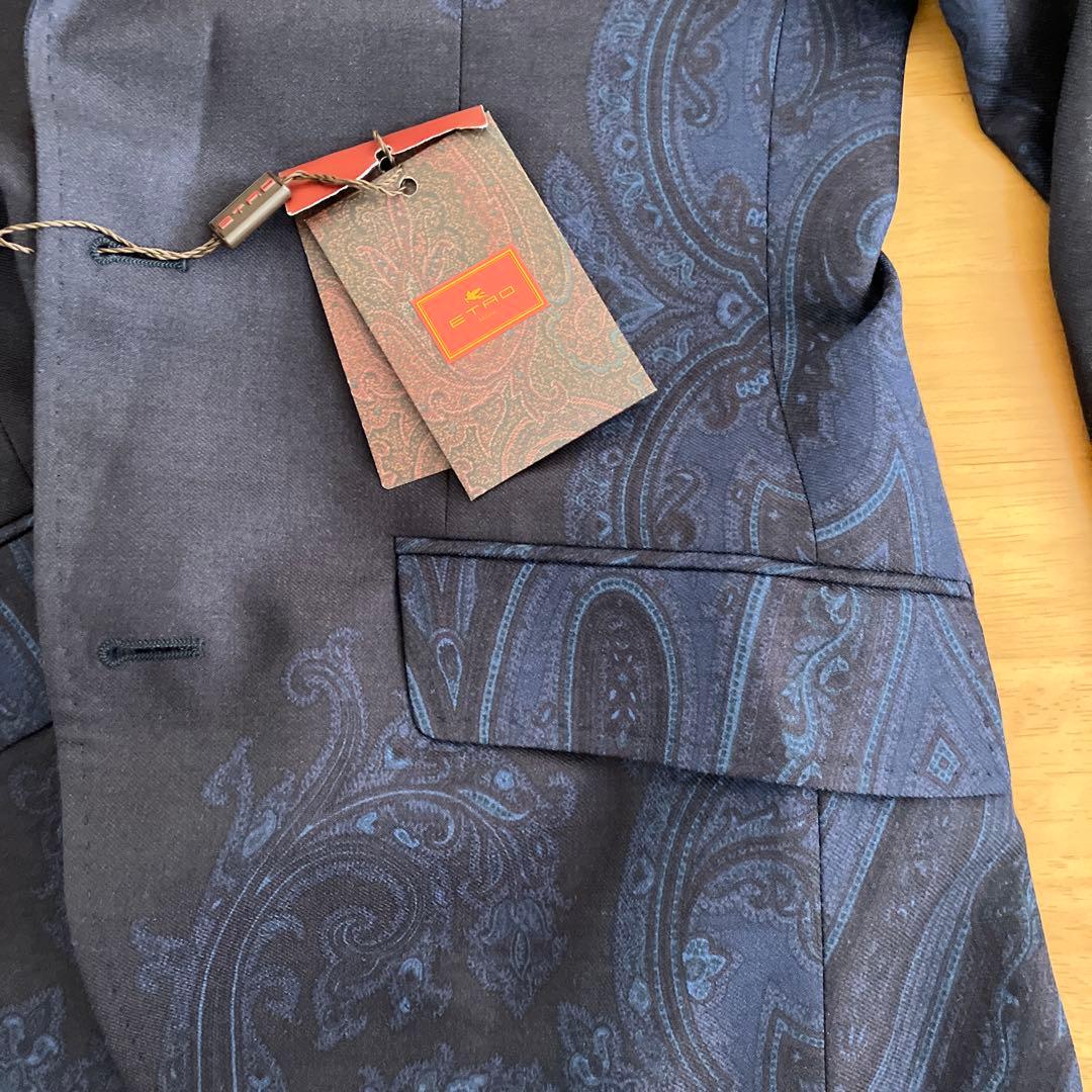 ETRO ネイビー ペイズリー柄 テーラードジャケット 44