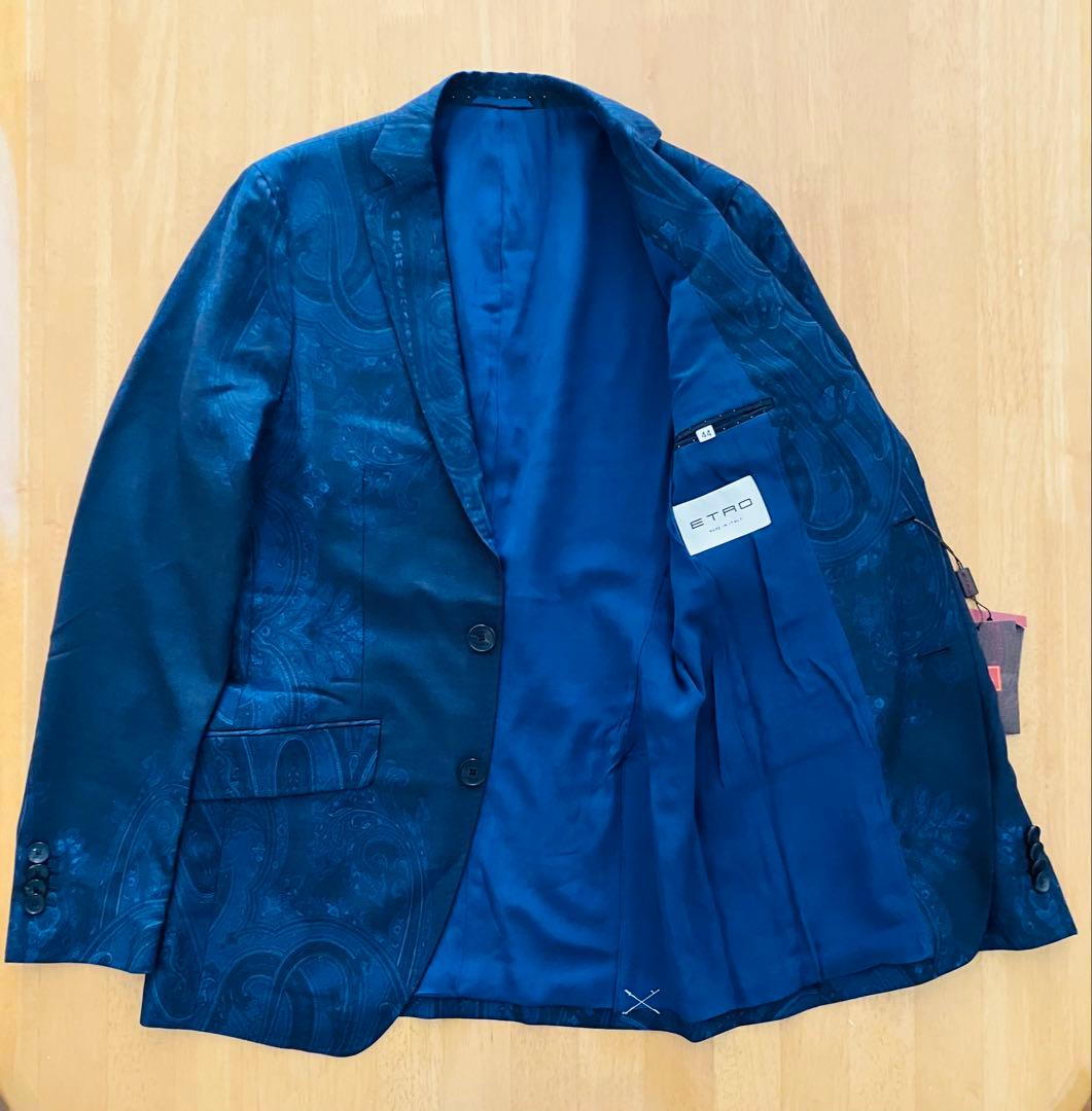 ETRO ネイビー ペイズリー柄 テーラードジャケット 44