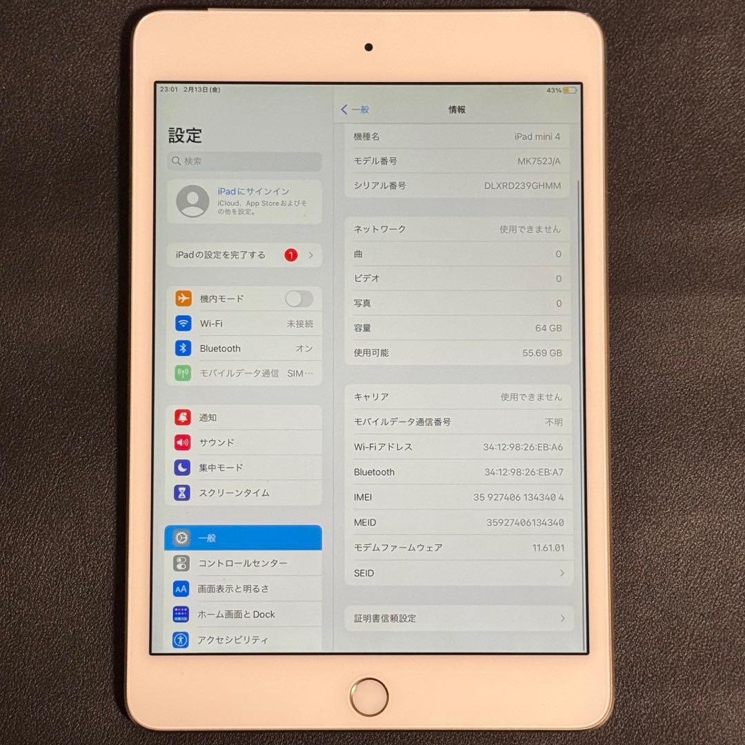 【バッテリー最大容量85%】ipad mini 第4世代 64GB