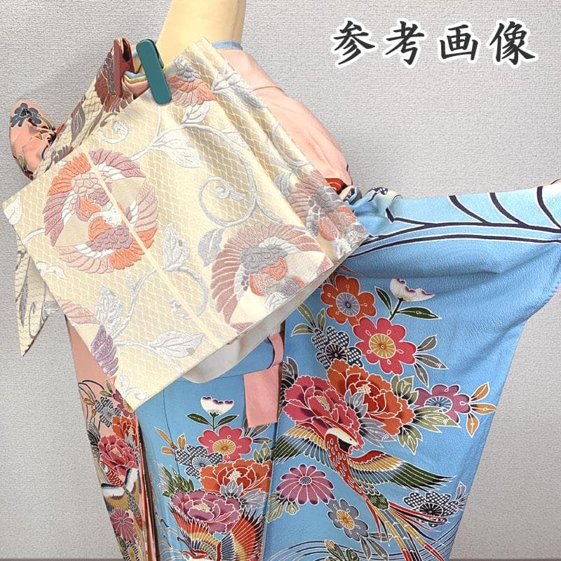 506z8〇紅型振袖 鳥 牡丹 菊 ピンク 水色〇成人式 結婚式 十三参り