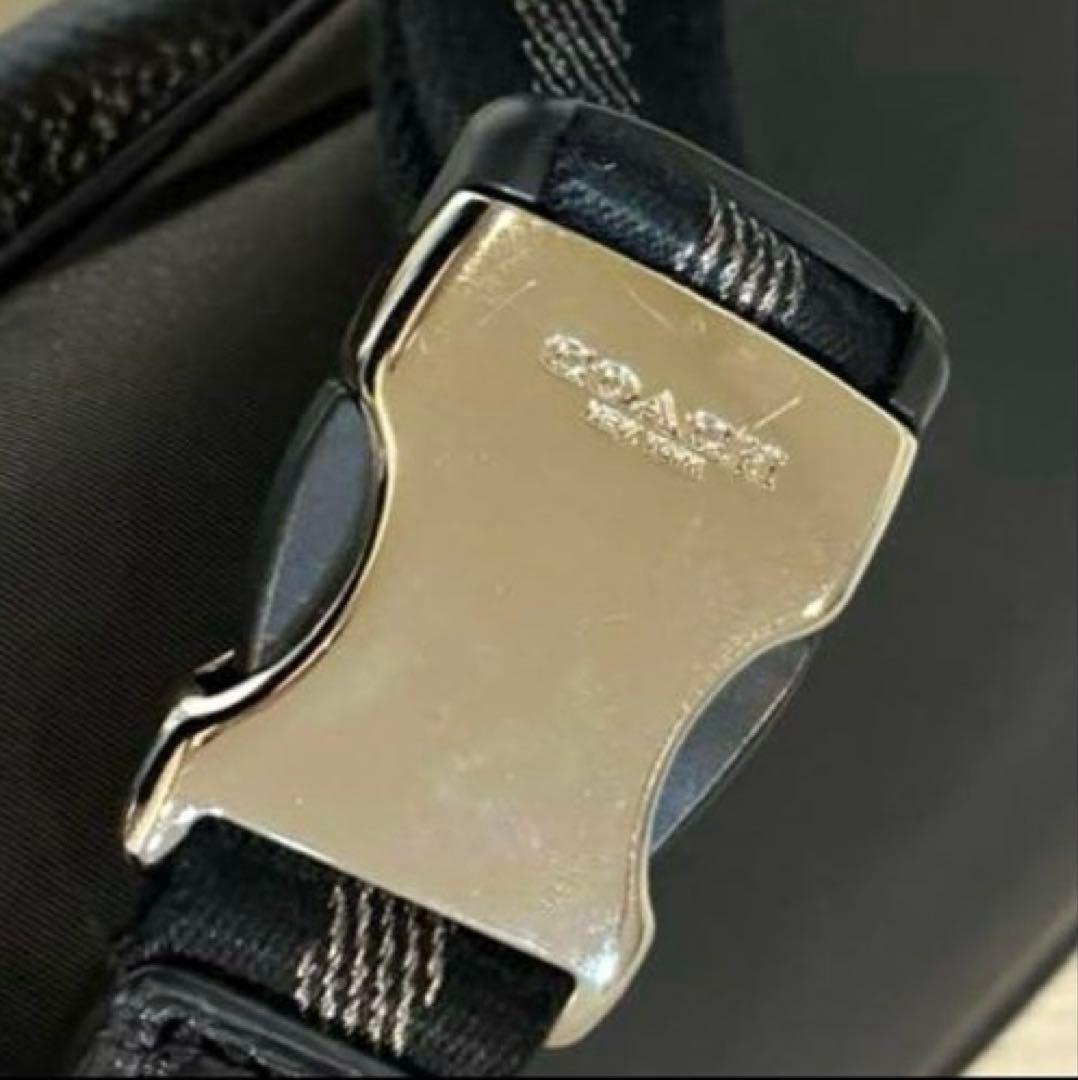 【美品】COACH Cロゴ ナイロンレザー ボディバッグ91066 黒