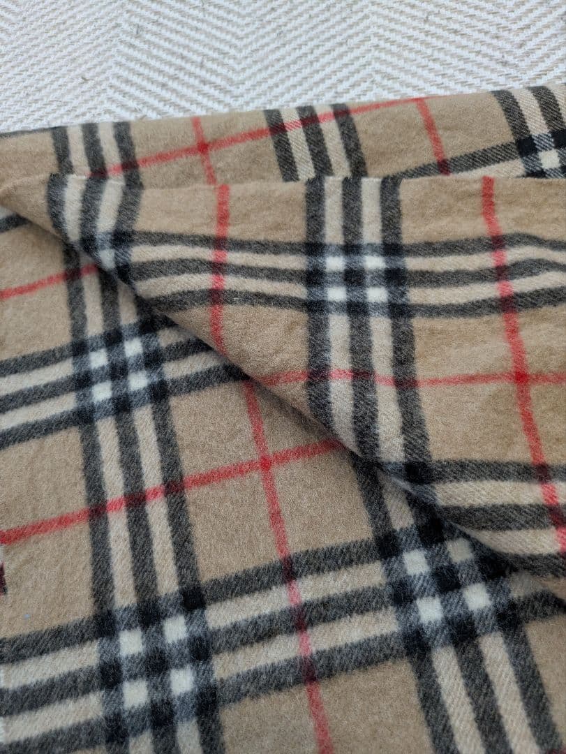 【美品】バーバリーズ カシミヤ100% ノバチェック マフラー 白タグ