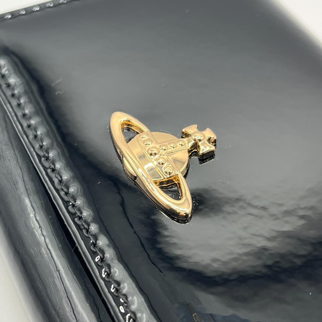 Vivienne Westwood エナメル がま口 折財布 黒 ツルツル