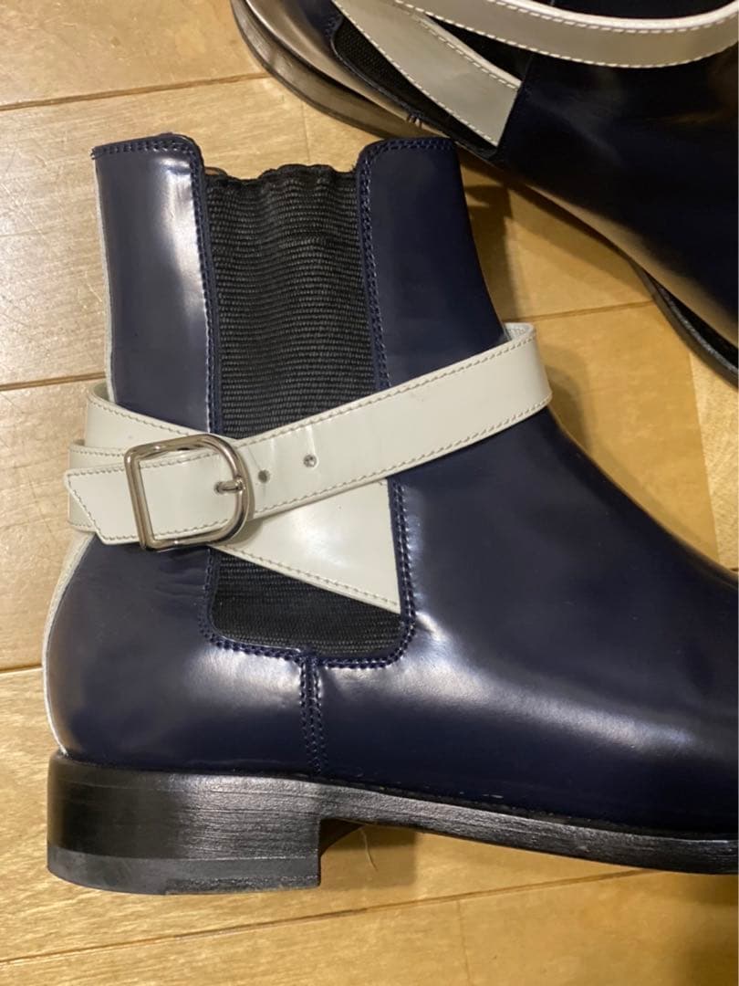 バレンシアガ BALENCIAGA サイドゴアベルト付ブーツ38 ネイビー中古品