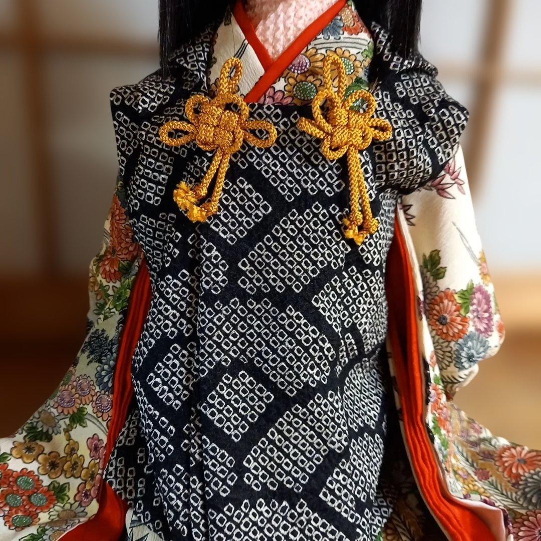 市松人形　ドール　被布　正絹 総絞り　鹿の子絞り　着物