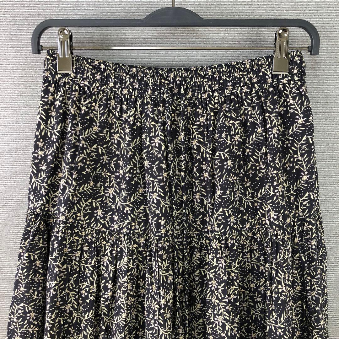 BEARDSLEY プリントティアードギャザースカート F ブラック