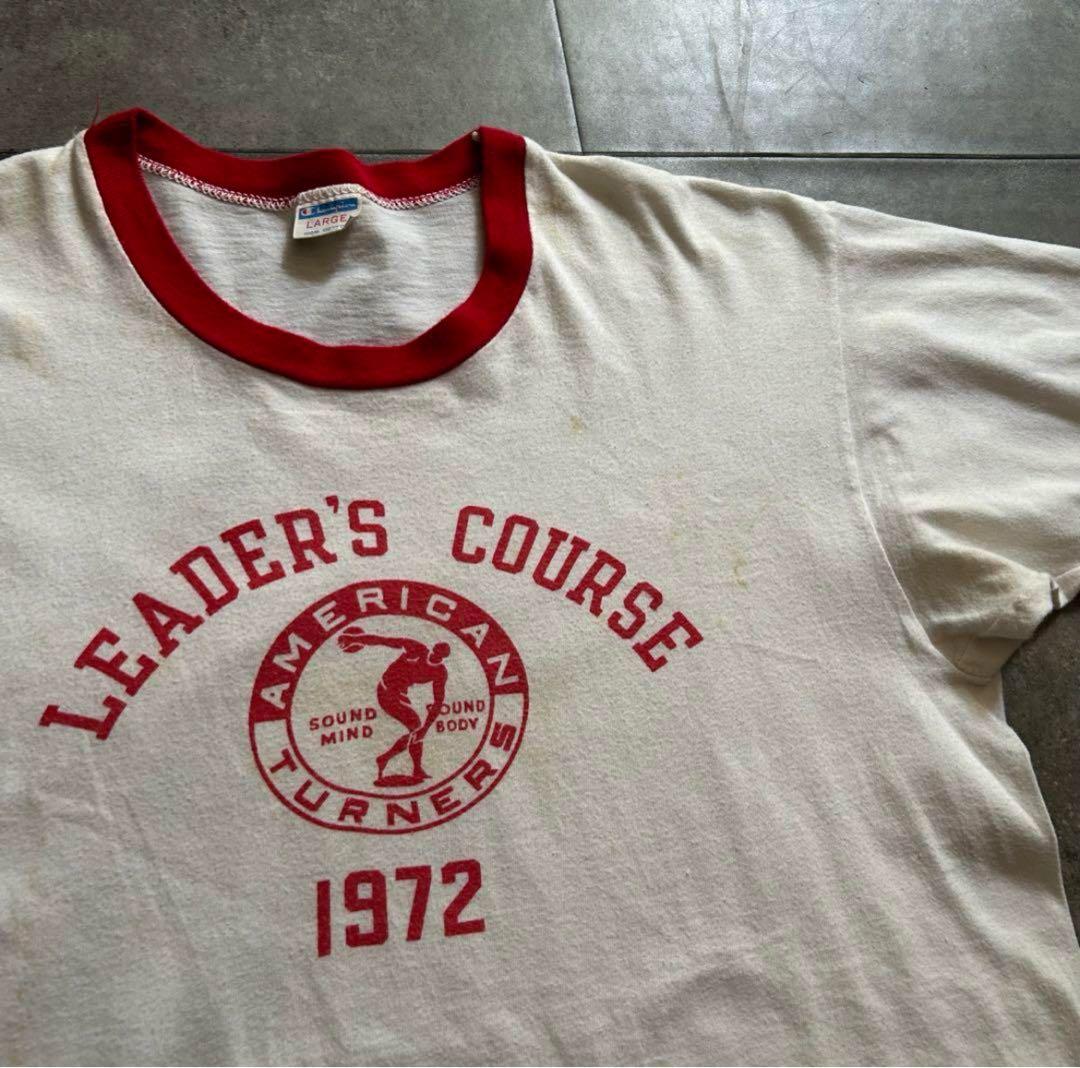 中*竹様 70s チャンピオン リンガーtシャツ USA製 染み込みプリント レ