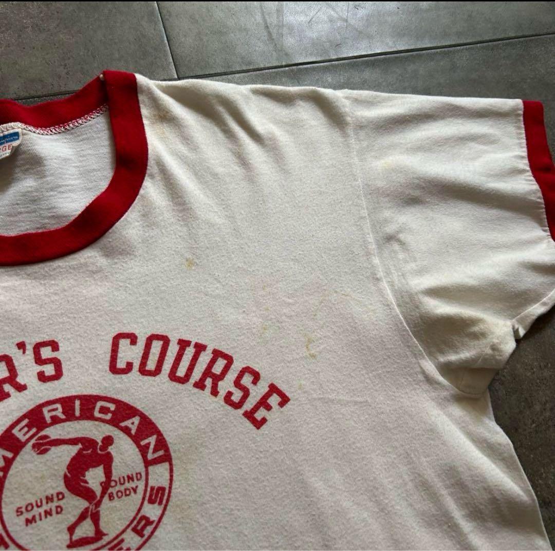 中*竹様 70s チャンピオン リンガーtシャツ USA製 染み込みプリント レ