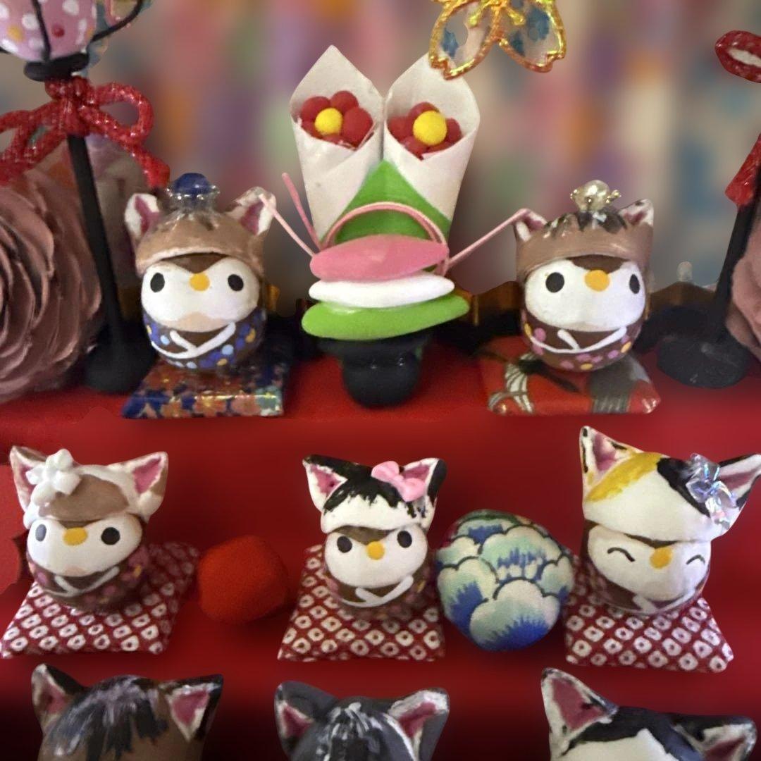 どんぐりアート♡ねこ帽子お雛様オブジェ＆春のオブジェ2品♡