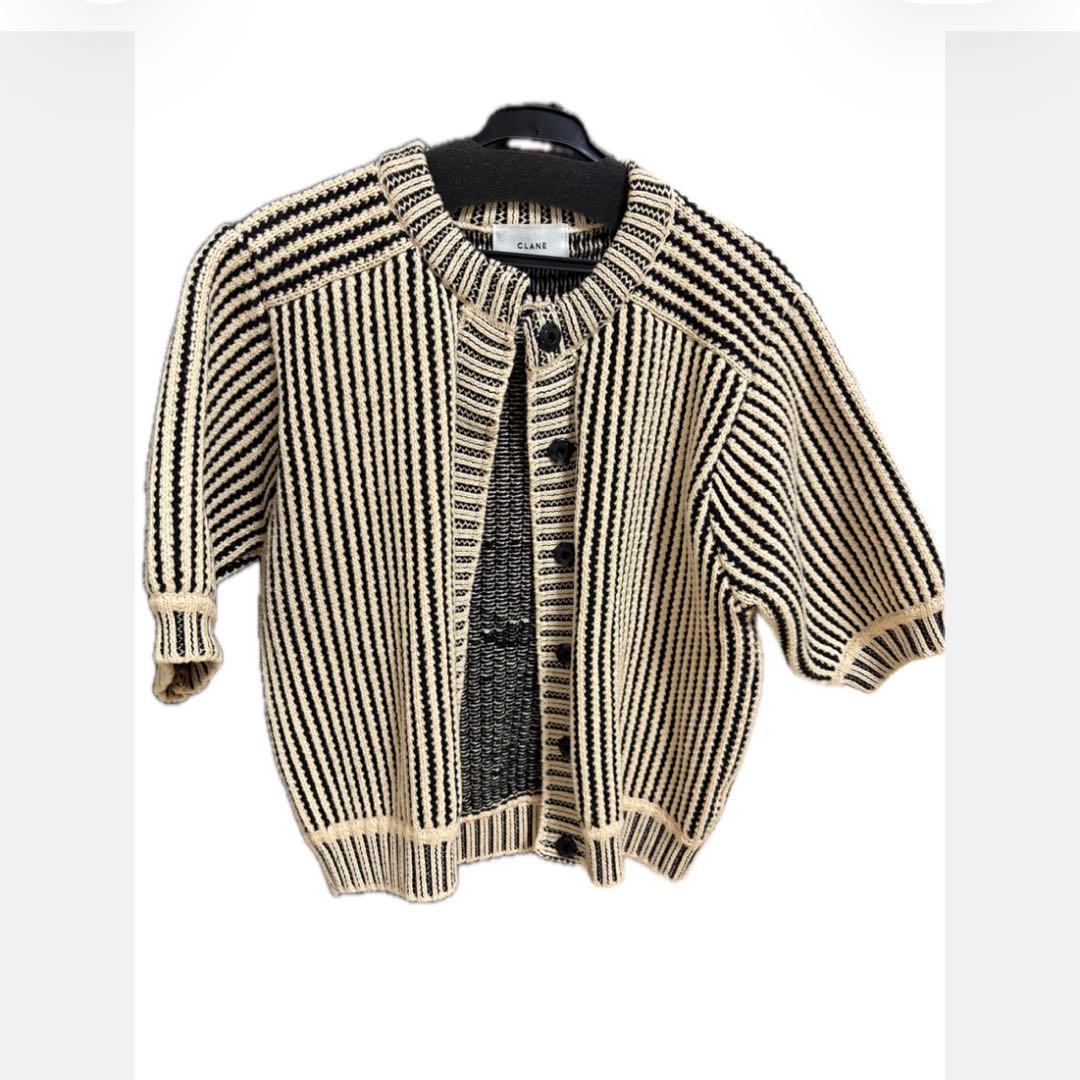 トップス CLANE STRIPE CABLE HALF SLEEVE CARDIGA