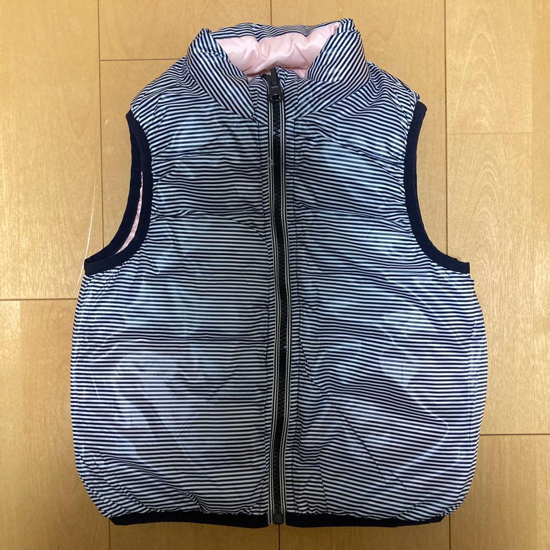 【タグ付き新品】petitbateauピンク 中綿ダウンベスト ストライプ裏地