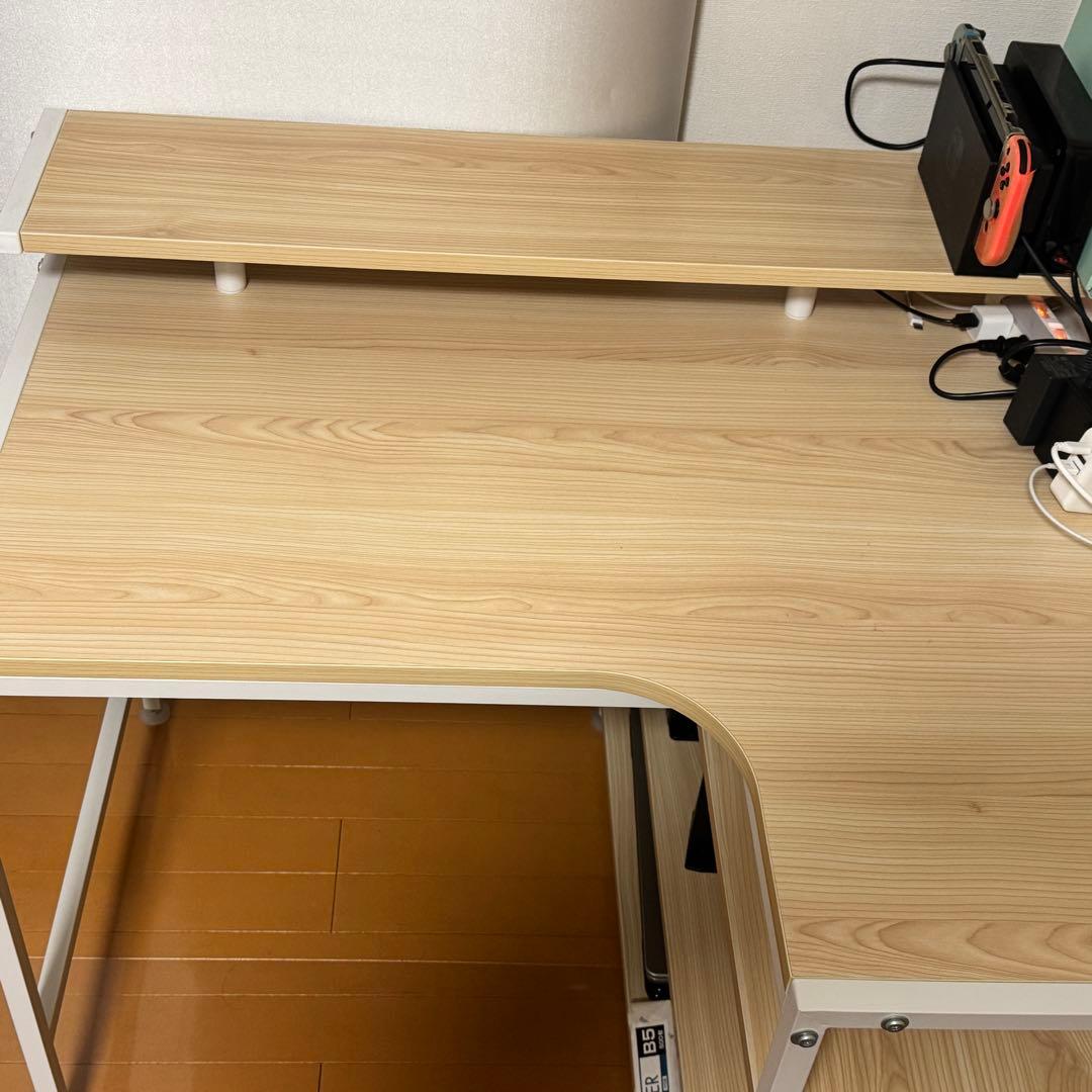 最終値下 【 パソコンデスク 】 90cm 収納付き ナチュラル×ホワイト