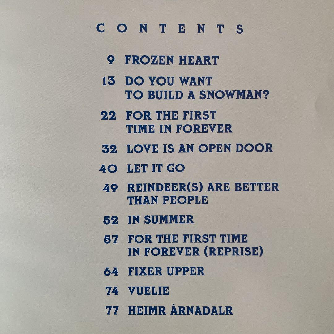 ディズニー　アナ雪　楽譜　英語版　　　　　　frozen's score