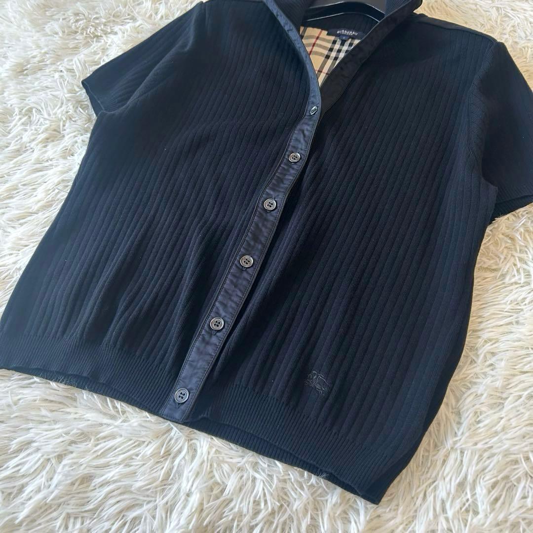 美品　バーバリーロンドン　ノバチェック　リブニット切り替えカットソー　ロゴ刺繍