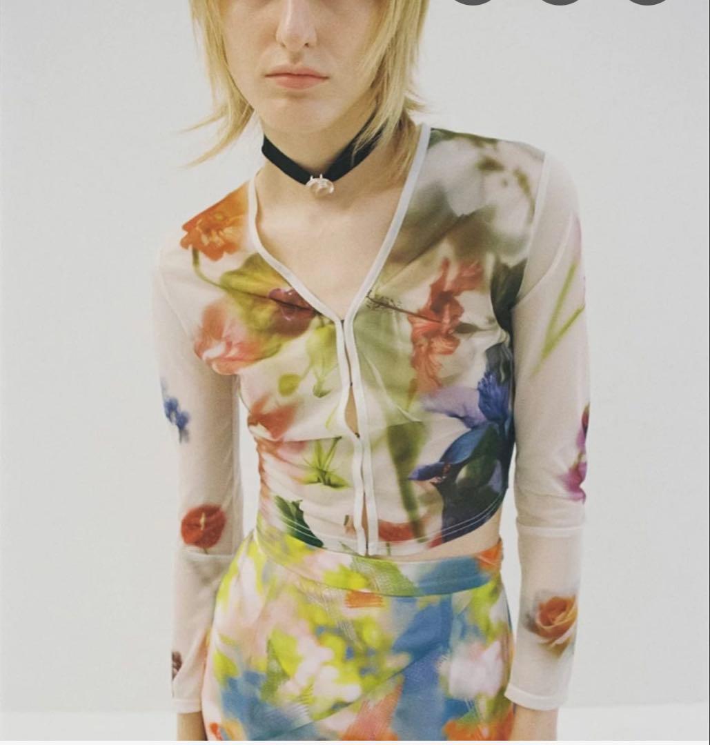 トップス Ameri 2WAY SMOKE FLOWER SHEER TOPS