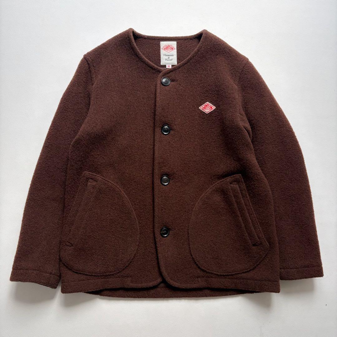 ダントン　ウールモッサ 36 ノーカラー　ジャケット　ブラウン
