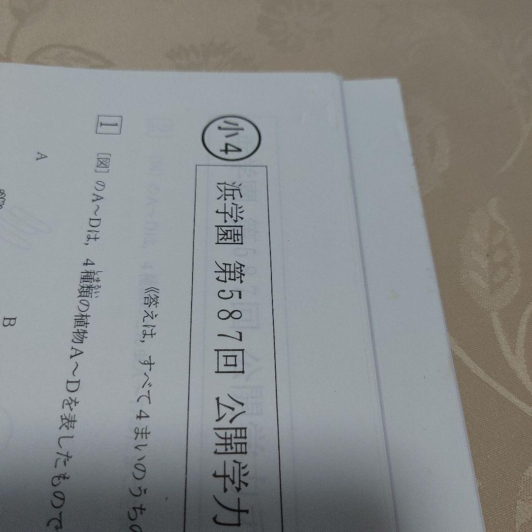浜学園　小４　公開実力テスト　２０２２年最新　算数国語理科　模試プリント　４年生