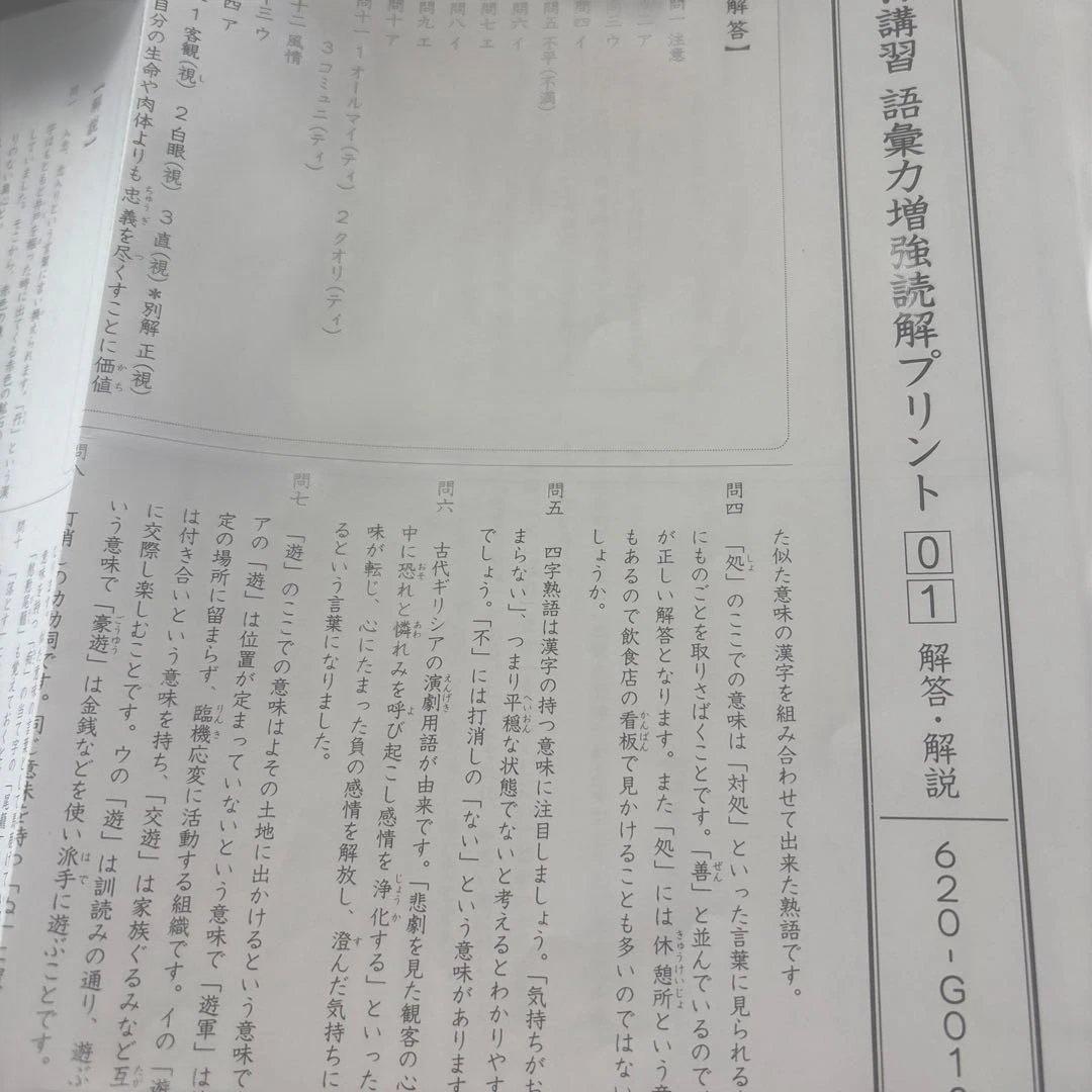 グノーブル　小6語彙力増強読解プリントGW全3回、秋以降全12回分　解説解答付き