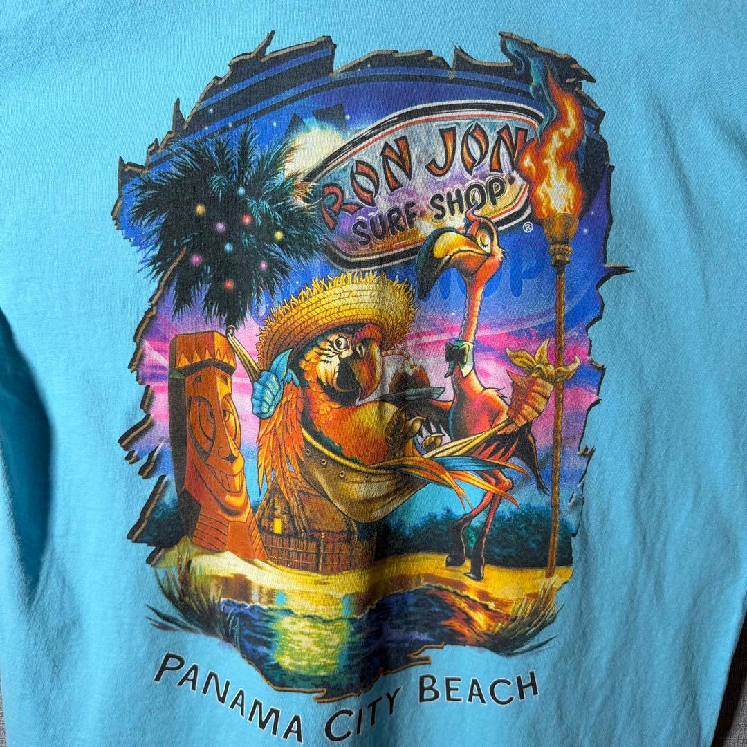 即完品★ロンジョン RONJON Tシャツバックプリント 90s 水色 希少XL