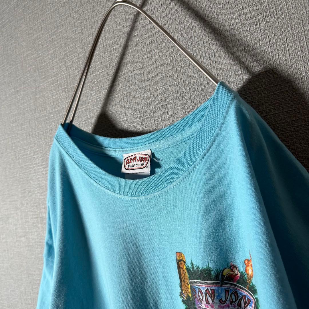 即完品★ロンジョン RONJON Tシャツバックプリント 90s 水色 希少XL