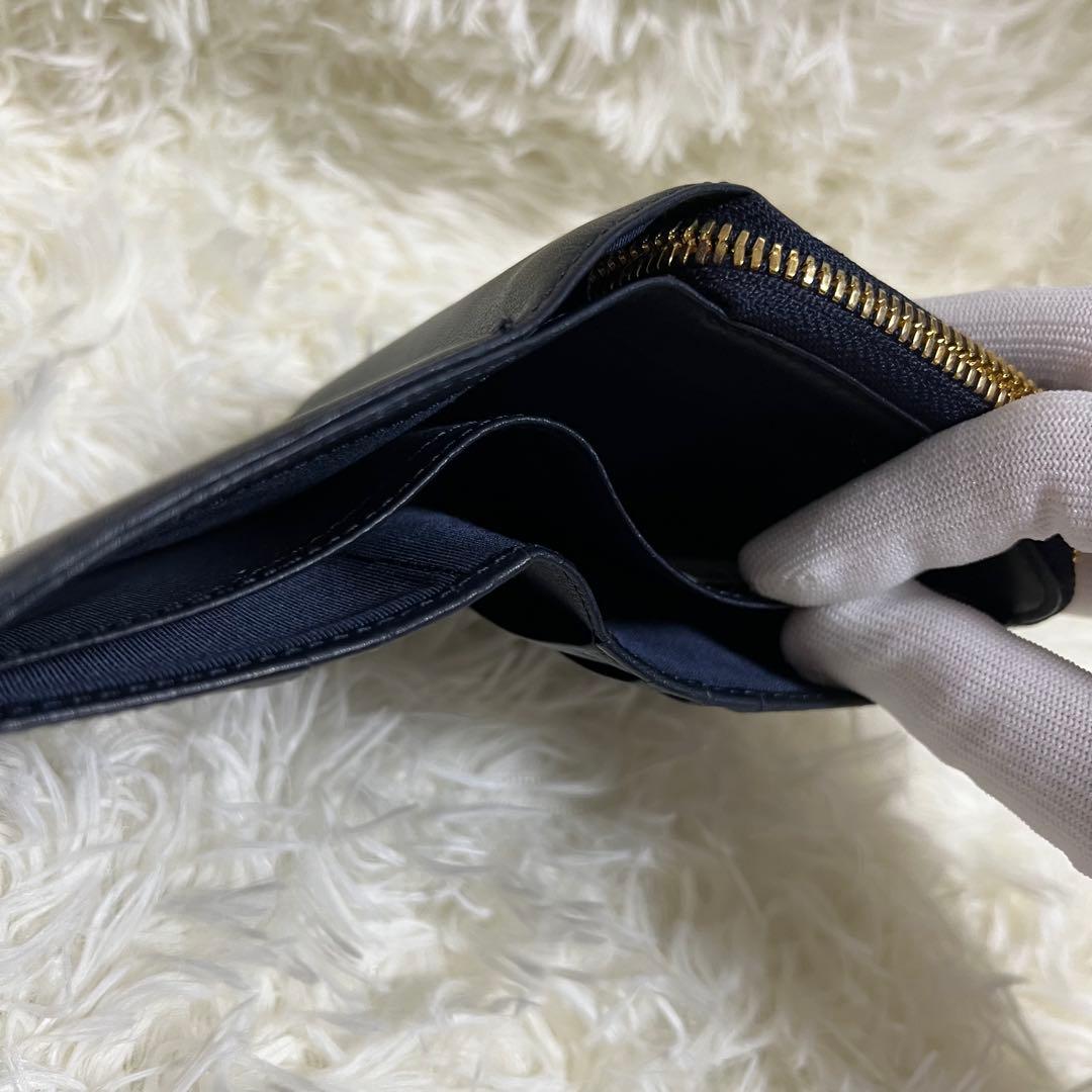 agnes b. ネイビー 二つ折り財布　レザー　ラウンドジップ