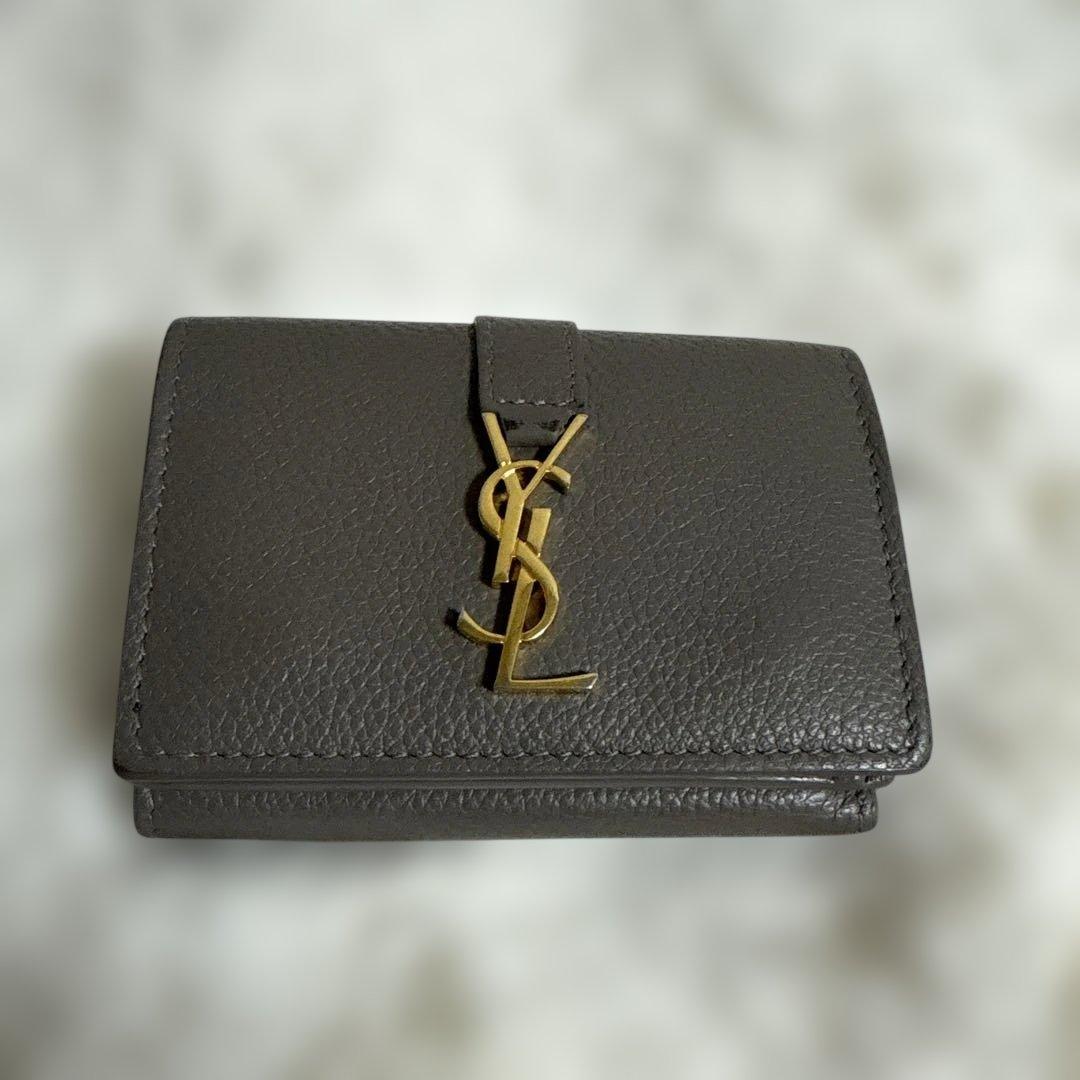 YSL ダークグレー 三つ折り財布