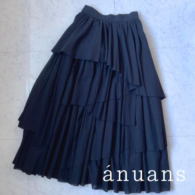 【完売・未使用】ánuans イレギュラーティアードボリュームスカート黒 S
