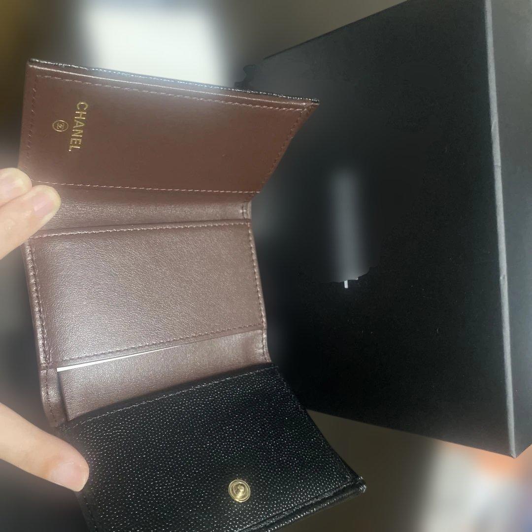 CHANEL 三つ折り財布 ブラック レザー