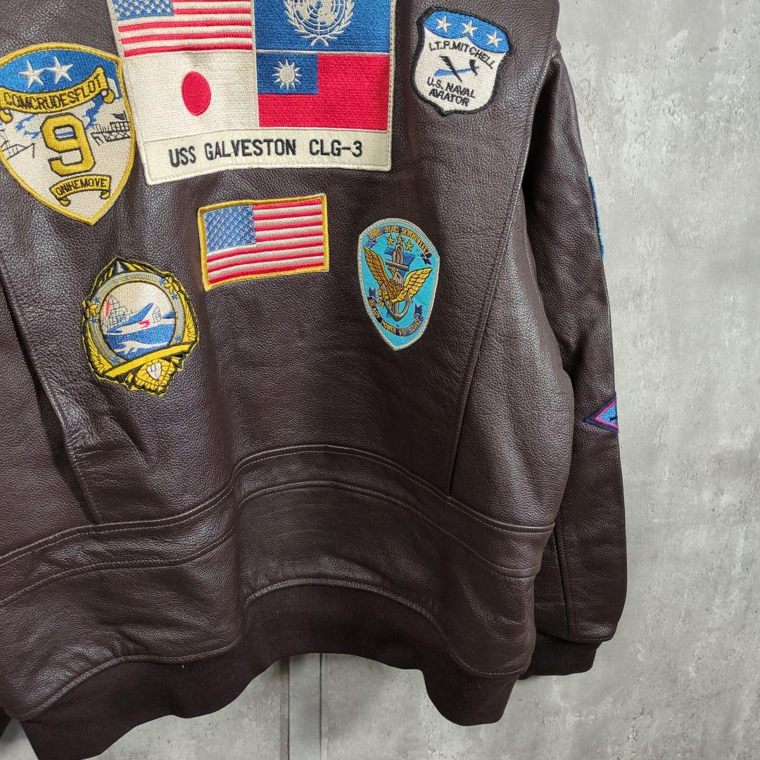 【90~00s】本皮革刺繍G-1トップガンLeatherFlightJacket