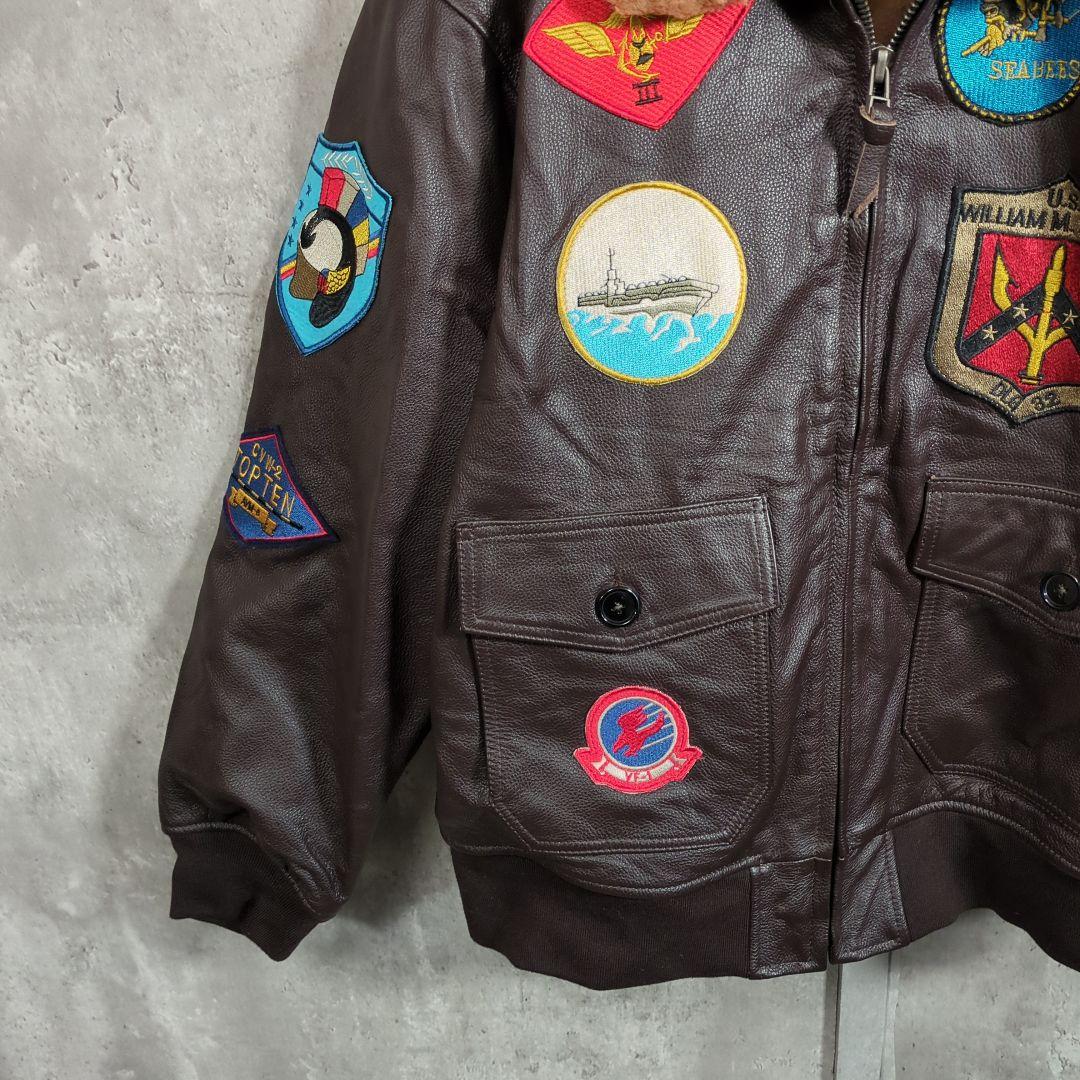 【90~00s】本皮革刺繍G-1トップガンLeatherFlightJacket