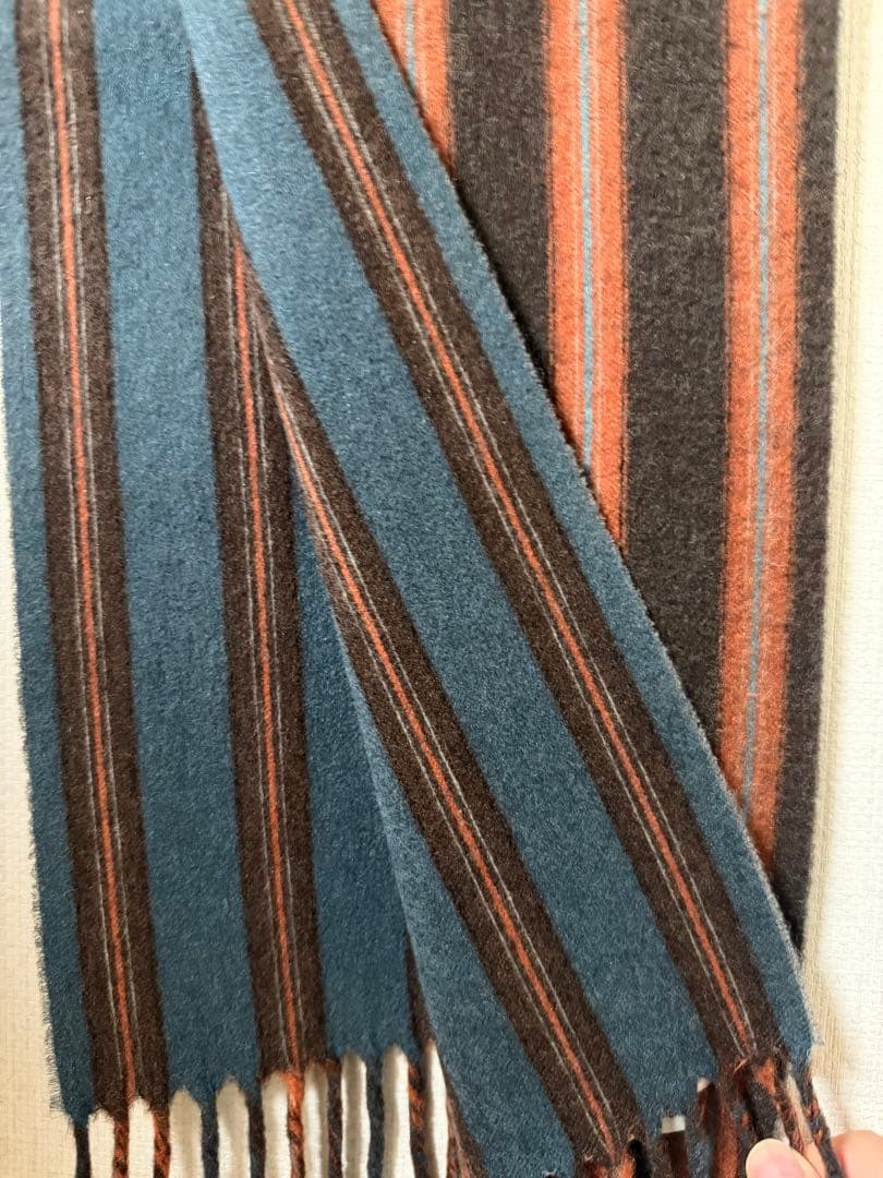 HERMES カシミヤ ストライプ マフラー　リバーシブル