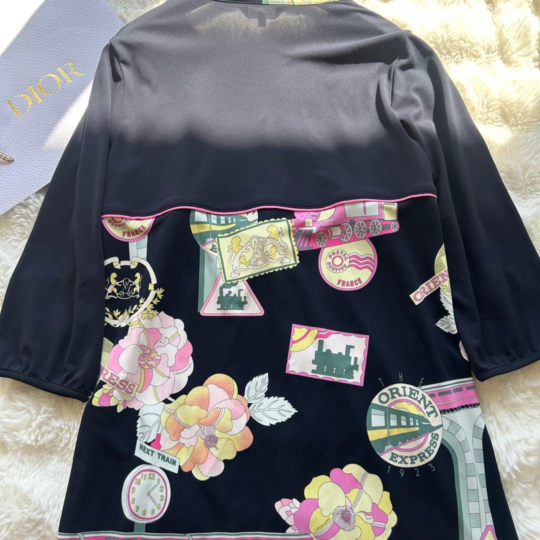 【美品】LEONARD 高級 Aラインワンピース 総柄 ピンク バラ 40