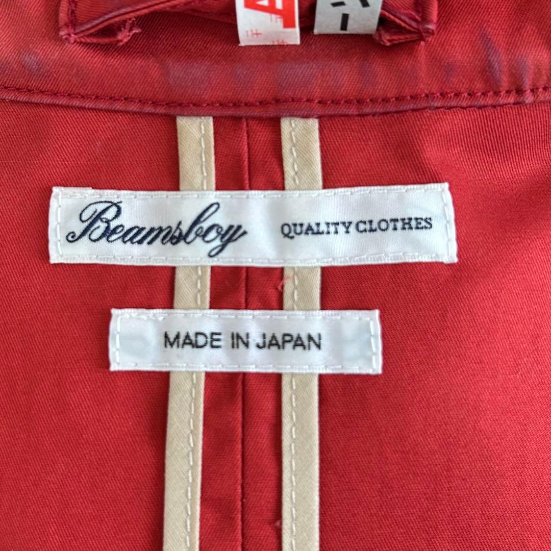 試着のみ、極美品、日本製！ビームス、赤 トレンチコート ダブルボタン、ベルト付き