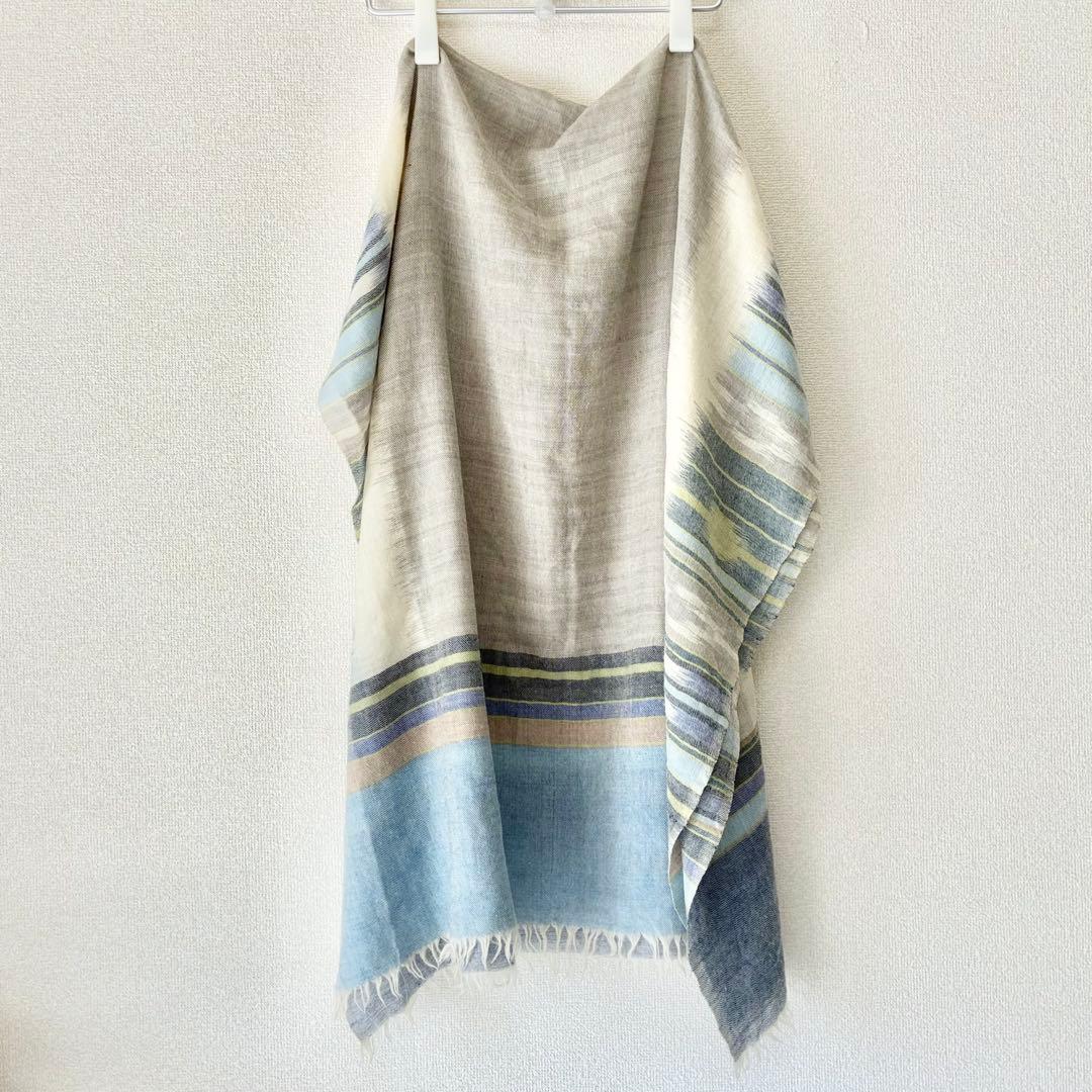 【極美品】　45R 大判　フリンジ　ストール　ショール　オルテガ柄　総柄　R刺繍