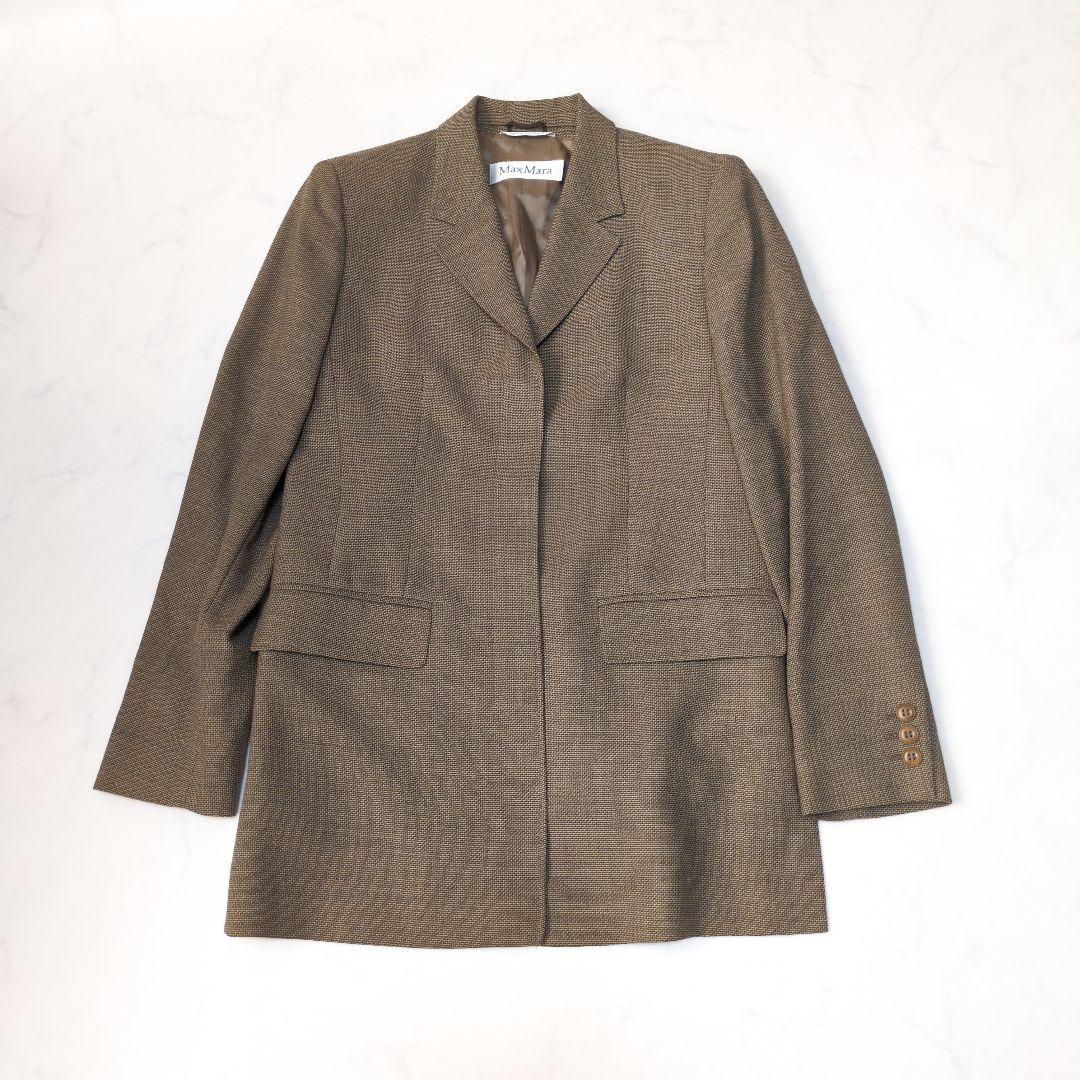 未使用☆MaxMara　ツイード　ジャケット　ウール　比翼　ブラウン　L