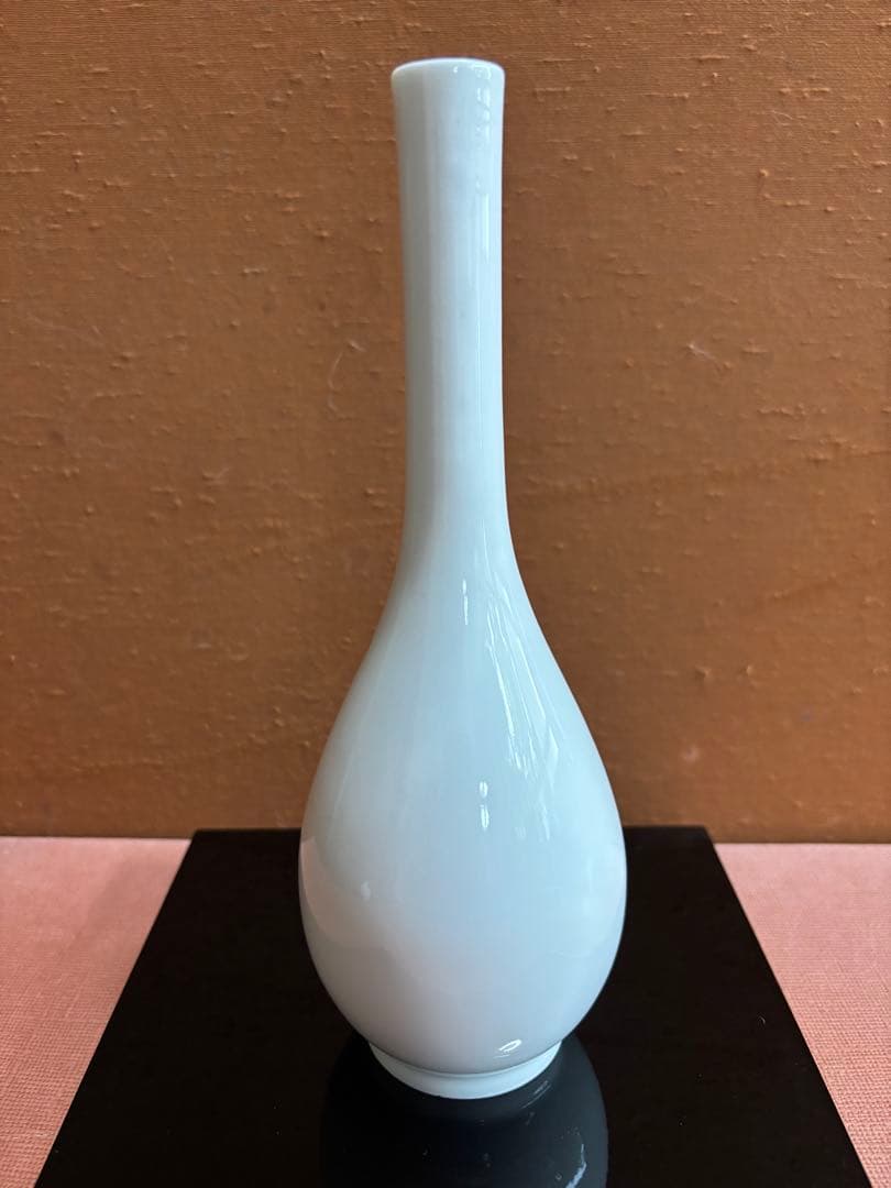 有田名工樋渡陶六作色絵牡丹花文鶴首瓶　検萬二　忠右衛門