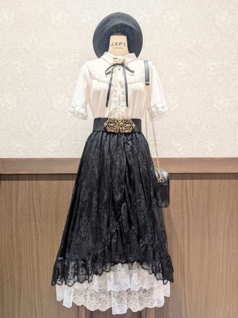 axes femme グラデレースフリルスカート