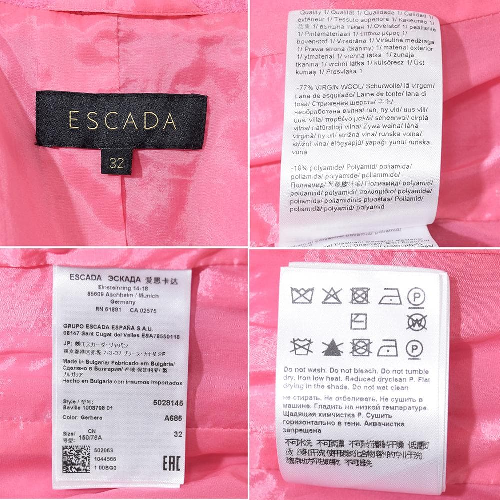 定価28万円 エスカーダ ESCADA 金ボタン ダブルジャケット 32 ピンク