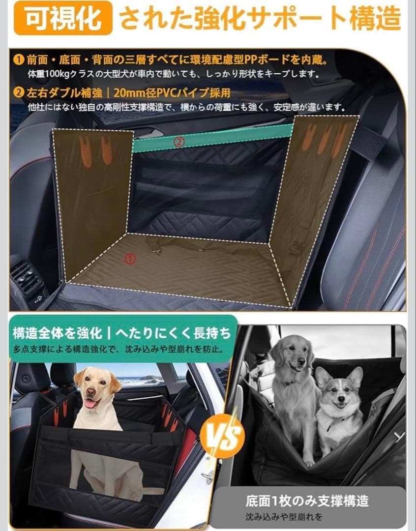 ペットドライブシート 大型犬中型犬小型犬 後部座席対応 収納バッグ付 XLサイズ