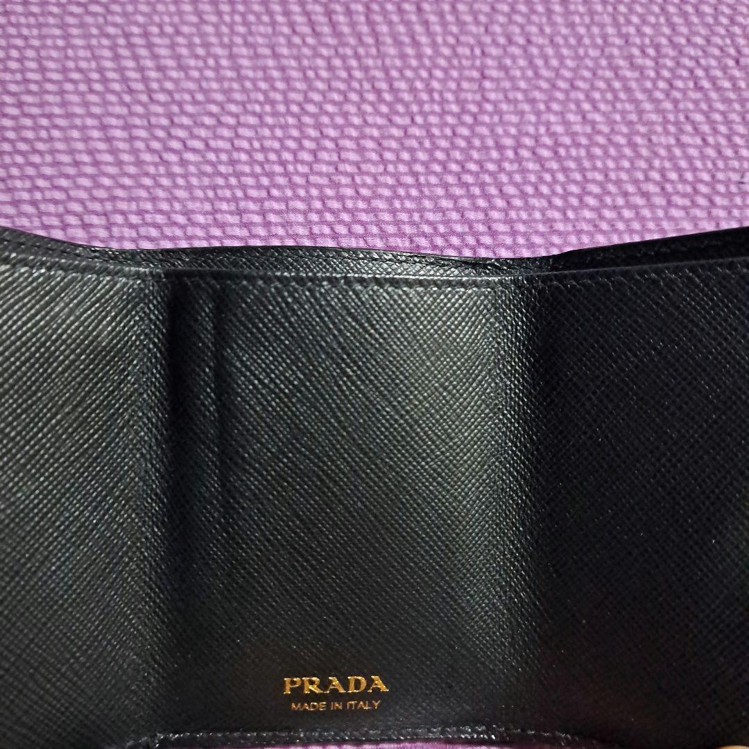 PRADA シャイン 三つ折り 財布 コンパクト ブラック