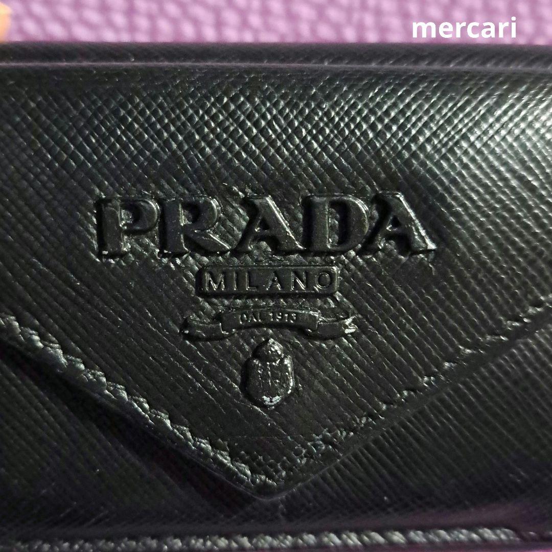 PRADA シャイン 三つ折り 財布 コンパクト ブラック