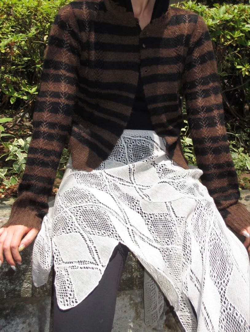 トップス PERVERZE Thick Stripe Knit Cardigan